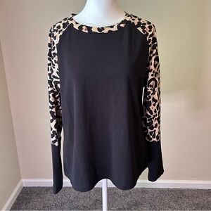 SHEIN Black and Leopard Print Women's Blouse